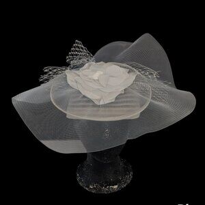 Vintage R.O.C. Hat White Embellished Statement Silver Bow Easter Sunday Church